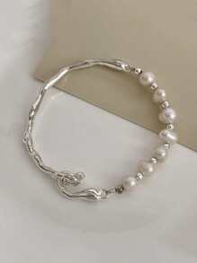 1 pieza Brazalete de perla de textura de rama de perla de cultivo barroco con parche de perla (la cantidad de perlas puede variar aleatoriamente debido a la artesanía manual)