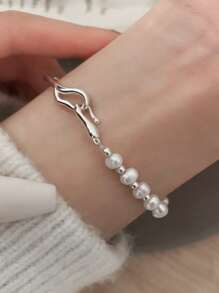 1 pieza Brazalete de perla de textura de rama de perla de cultivo barroco con parche de perla (la cantidad de perlas puede variar aleatoriamente debido a la artesanía manual)