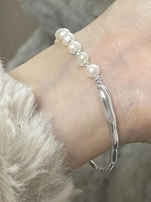 1 pieza Brazalete de perla de textura de rama de perla de cultivo barroco con parche de perla (la cantidad de perlas puede variar aleatoriamente debido a la artesanía manual)