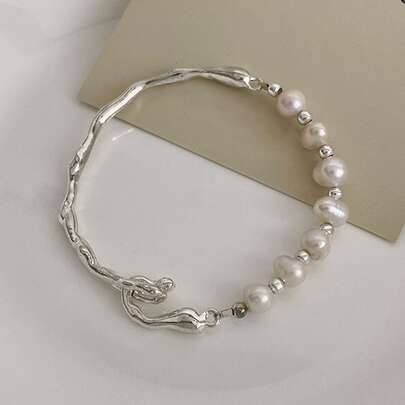 1 件独特简约优雅巴洛克淡水珍珠树枝纹理组合珍珠手链（珍珠数量因手工制作而异）