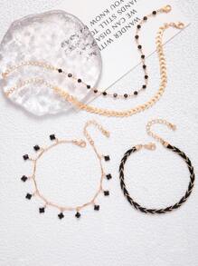 imoli 4 件/套独特合金 & 油滴三叶草 & 水钻 & 飞机吊坠链 & 编织绳脚链套装，情人节女士派对礼物 - 黑色 - 查看 7