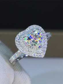 1枚浪漫心形立方氧化锆戒指，女士情人节礼物，适合婚礼、订婚、周年纪念、派对等场合，也适合作为情人节、母亲节礼物送给妈妈。 - 銀色 - 查看 2
