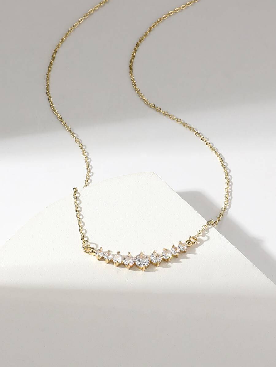 1入組單層,9不同尺寸方晶鋯石石頭鑲嵌鎖骨項鍊適合女士,簡約風和時髦設計,生日禮物 - 金黃色 - 查看 1