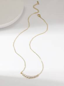 1入組單層,9不同尺寸方晶鋯石石頭鑲嵌鎖骨項鍊適合女士,簡約風和時髦設計,生日禮物 - 金黃色 - 查看 3