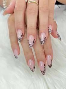 24 cái/bộ Băng-Clear Ngựa vằn & Gợn sóng & Giọt nước mắt Hình dạng Hạnh nhân Móng tay giả Với Thạch Keo dính & Giũa móng tay - Nhiều màu - Xem 1