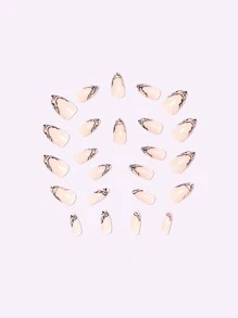 24 cái/bộ Băng-Clear Ngựa vằn & Gợn sóng & Giọt nước mắt Hình dạng Hạnh nhân Móng tay giả Với Thạch Keo dính & Giũa móng tay - Nhiều màu - Xem 6