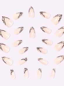 24 cái/bộ Băng-Clear Ngựa vằn & Gợn sóng & Giọt nước mắt Hình dạng Hạnh nhân Móng tay giả Với Thạch Keo dính & Giũa móng tay - Nhiều màu - Xem 3