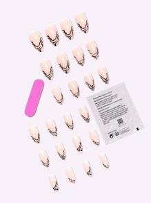 24 cái/bộ Băng-Clear Ngựa vằn & Gợn sóng & Giọt nước mắt Hình dạng Hạnh nhân Móng tay giả Với Thạch Keo dính & Giũa móng tay - Nhiều màu - Xem 2