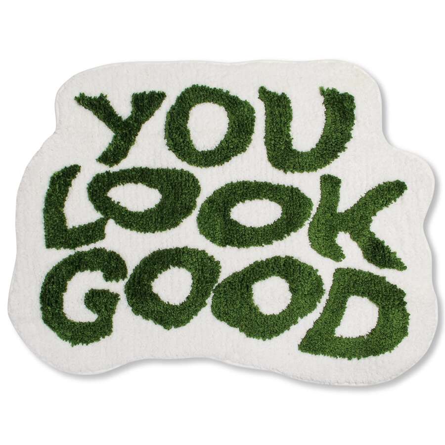 verde lavable en lavadora largo felpa de terciopelo con letra Alfombra de baño con absorción de agua , dulce estilo súper fibra Alfombra de baño , pie Almohadilla , Alfombra de puerta - Verde - Ver 1