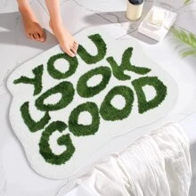 verde lavable en lavadora largo felpa de terciopelo con letra Alfombra de baño con absorción de agua , dulce estilo súper fibra Alfombra de baño , pie Almohadilla , Alfombra de puerta - Verde - Ver 6