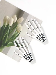 2pcs Skeleton Hand Decor Hair Clip, Halloween - Multicolor - View 3