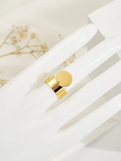 1pc Fashion Stainless Steel Round Charm Glossy Cuff Ring For Women For Decoration Gift Party