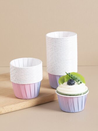 50pcs Gradient Pink Muffin Cups, Simple Disposable Cupcake Cups For Bakery