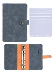 1 件 A6 复古 PU 皮革活页笔记本、多功能卡夹和文具收纳套装、DIY 日记本和办公用品、复古卡夹和文具收纳袋，适合学生和家庭使用 - 藍色 - 查看 1