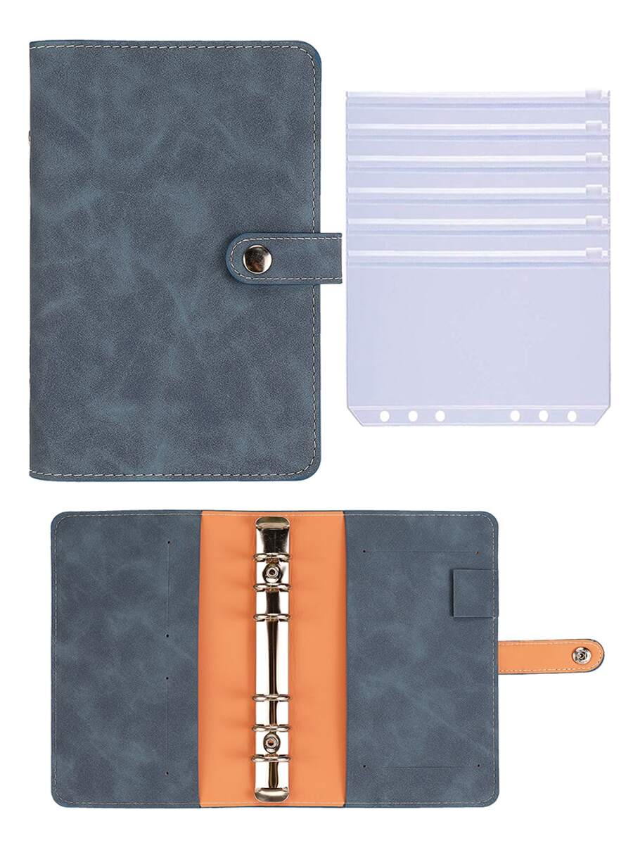 1 件 A6 复古 PU 皮革活页笔记本、多功能卡夹和文具收纳套装、DIY 日记本和办公用品、复古卡夹和文具收纳袋，适合学生和家庭使用 - 藍色 - 查看 1