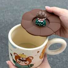 1pc Cute Cartoon Character Pattern Ceramic Mug With Lid - Multicolor - View 4