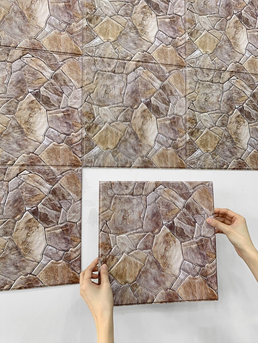 1入組3D石頭牆拼塊棕色的剝和棒牆瓷磚廚房瓷磚更厚牆貼防水和耐熱浴室客廳臥室點綴牆內部墻面裝飾 - 棕色 - 查看 1
