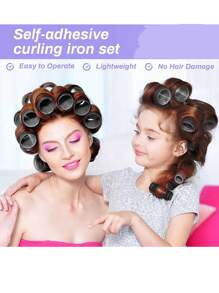 发卷，6 件卷发器，大号卷发器，适合长发、中发、短发、浓密、细发、刘海，自握式无热卷发器，发卷套装，发卷，无热卷发，卷发器，理发店美发产品及配件，美容旅行必备品，返校，旅行度假必备品，女士发饰 - 黑色 - 查看 2