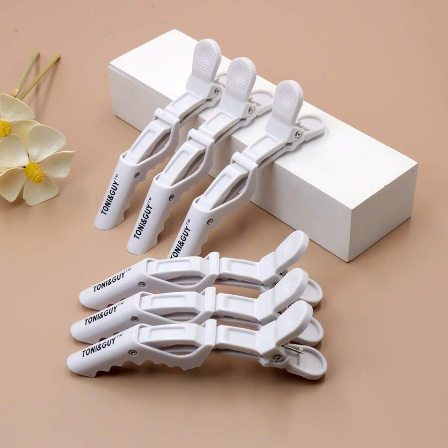 6pcs Hairdressing Salon Hair Styling Sectioning Clips, Including Positioning Clips, Alligator Hair Clips, Long Clips And Crocodile Clips - White - View 1