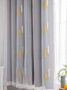 1pc Dual Layer Elegant Wheat Design Shading Curtain With Embroidered Sheer For Master Bedroom Living Room Sunscreen Gray - Grey - View 2