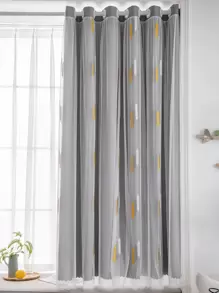 1pc Dual Layer Elegant Wheat Design Shading Curtain With Embroidered Sheer For Master Bedroom Living Room Sunscreen Gray - Grey - View 4