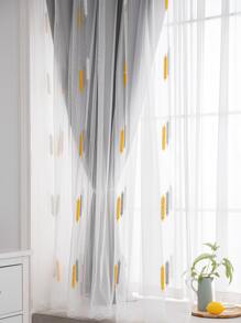 1pc Dual Layer Elegant Wheat Design Shading Curtain With Embroidered Sheer For Master Bedroom Living Room Sunscreen Gray - Grey - View 9