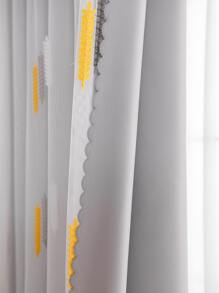 1pc Dual Layer Elegant Wheat Design Shading Curtain With Embroidered Sheer For Master Bedroom Living Room Sunscreen Gray - Grey - View 6