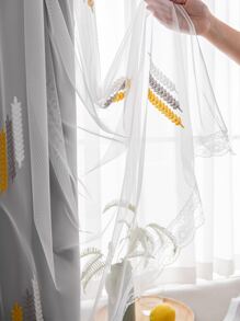 1pc Dual Layer Elegant Wheat Design Shading Curtain With Embroidered Sheer For Master Bedroom Living Room Sunscreen Gray - Grey - View 5