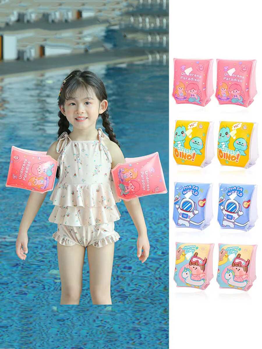 Cartoon Mermaid Design Swimming Arm Floats - Pink - View 1