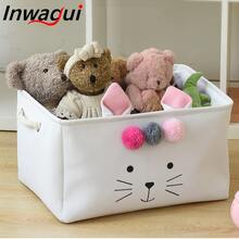 Inwagui 1pc White Cat Storage Basket Fabric Rectangular Storage Box with Drawstring Foldable Storage Organizer for Toys, Clothes, Books - White - View 1