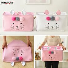 Inwagui 1pc White Cat Storage Basket Fabric Rectangular Storage Box with Drawstring Foldable Storage Organizer for Toys, Clothes, Books - White - View 4