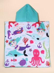 1pc Children's Ultra-Soft Fiber Printed Double-Sided Hooded Bath Towel, Children's Bathrobe - Multicolor - View 3