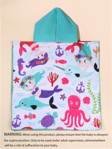 1pc Children's Ultra-Soft Fiber Printed Double-Sided Hooded Bath Towel, Children's Bathrobe - Multicolor - View 2
