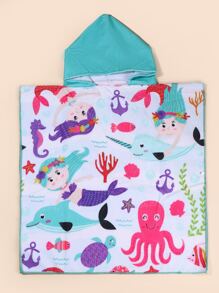 1pc Children's Ultra-Soft Fiber Printed Double-Sided Hooded Bath Towel, Children's Bathrobe - Multicolor - View 1