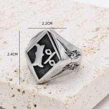 时尚不锈钢戒指，独特1%设计，适合送给妈妈、爸爸、同事、朋友、男友、情侣。 - 黑色 - 查看 3