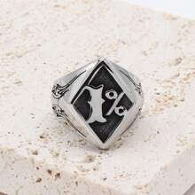 时尚不锈钢戒指，独特1%设计，适合送给妈妈、爸爸、同事、朋友、男友、情侣。 - 黑色 - 查看 2