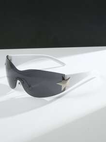 1pair Women Star Decor Wrap Y2K Fashion Glasses For Outdoor - 灰色 - 查看 1