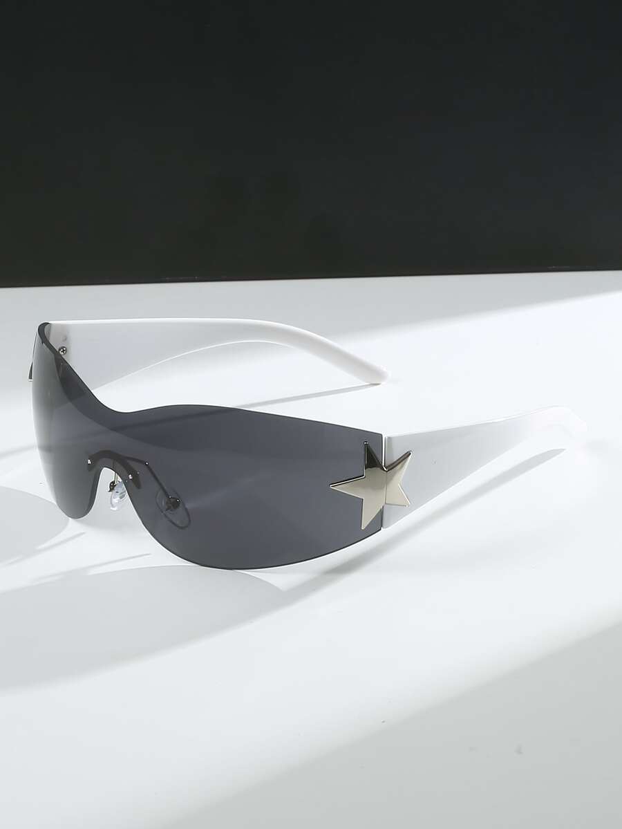 1pair Women Star Decor Wrap Y2K Fashion Glasses For Outdoor - 灰色 - 查看 1