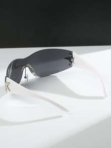 1pair Women Star Decor Wrap Y2K Fashion Glasses For Outdoor - 灰色 - 查看 3
