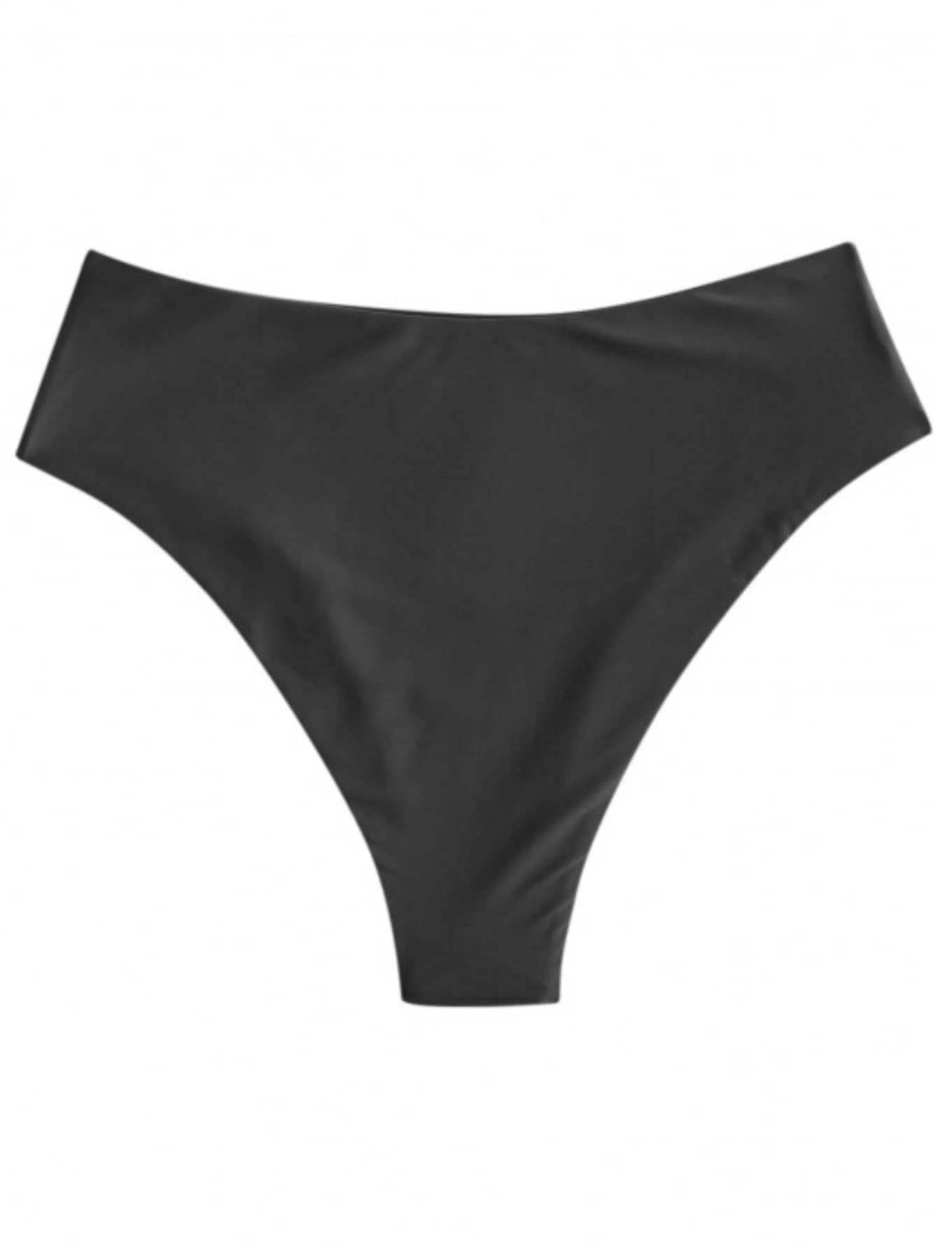 1pc High-Waist Solid Color Casual Swimwear Briefs, Vacation/Beach Bikini For Summer Black