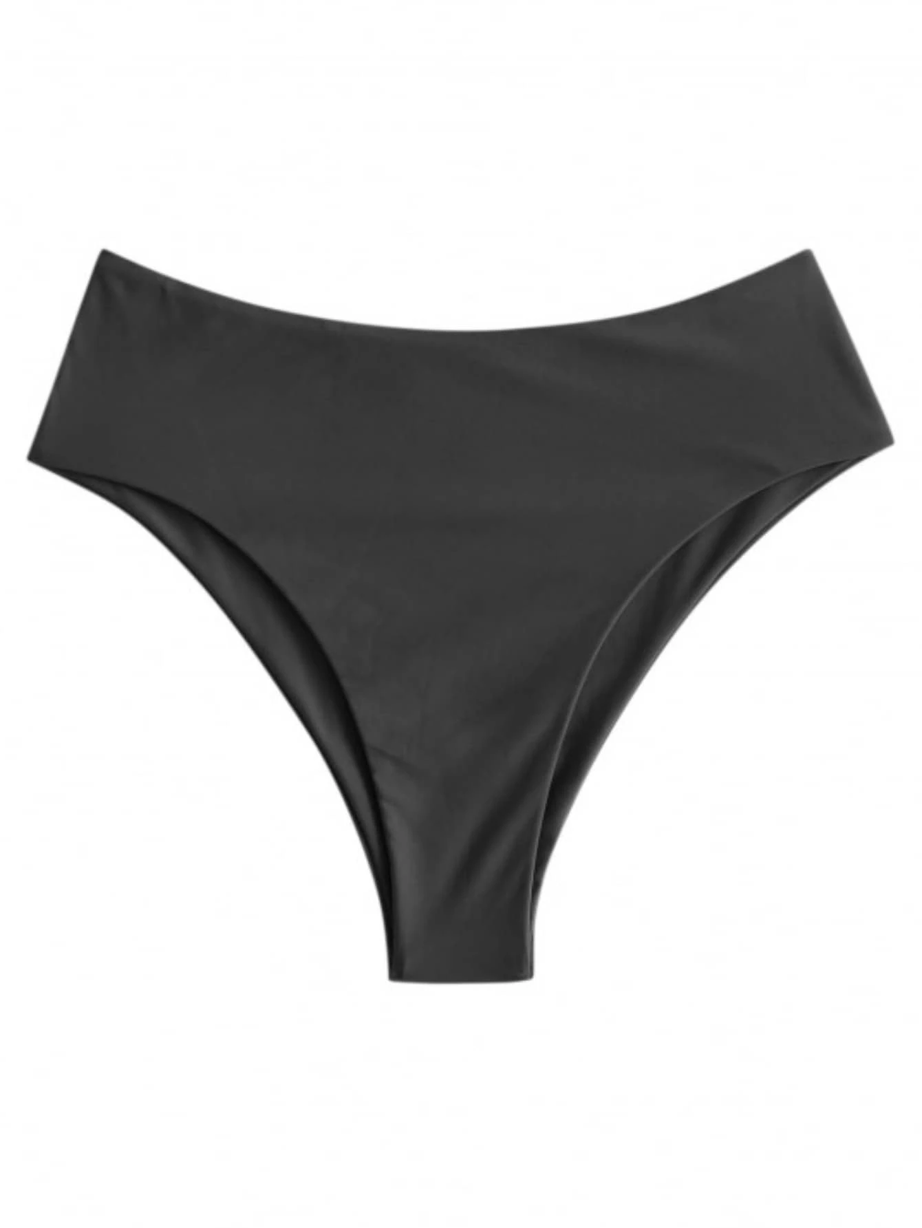 1pc High-Waist Solid Color Casual Swimwear Briefs, Vacation/Beach Bikini For Summer Black