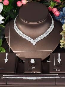 1 Bộ trang sức cưới sang trọng hình lá rơi đính đá CZ Dubai Nigeria cỡ lớn 4 chiếc Bộ trang sức cưới cho phụ nữ - Bạc - Xem 6