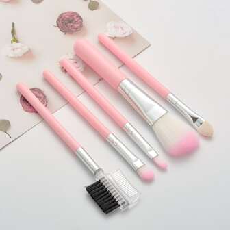 5pcs Pink Fashion Cute Mini Makeup Brushes Set, Suitable For Travel,Brush Set,Makeup Brush Kit,Make Up Brush Set,Make Up Set Complete,Makeup Brush Set,Complete Makeup Kit,Brush Kit,Brushes Makeup Set,Makeup Gift Set,Set