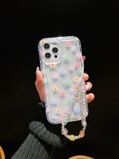 Cute Colorful Floral Air Cushion With Flower Lanyard Anti-Drop Phone Case Compatible With IPhone 11/12/13/14/15/16/13 Pro Max/14 Plus/15 Pro Max/XS/XR/17 Pro Max
