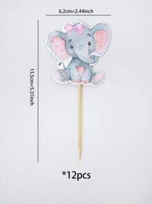 12入組粉紅大象主題紙杯蛋糕包裝紙和禮帽裝飾套裝 - 彩色 - 查看 2