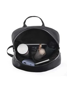 LECEY Lightweight,Portable Black Minimalist Backpack Quilted Zipper Medium - Black - View 4