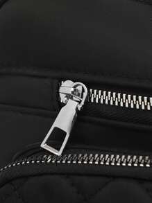 LECEY Lightweight,Portable Black Minimalist Backpack Quilted Zipper Medium - Black - View 8