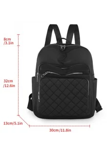 LECEY Lightweight,Portable Black Minimalist Backpack Quilted Zipper Medium - Black - View 6