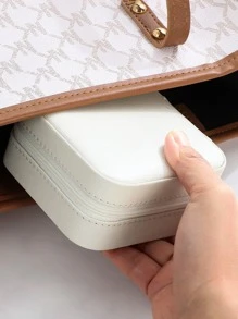 1入組迷你首飾類小袋便攜旅行首飾收納盒方形拉鍊收納殼套適用於首飾類 - 白色 - 查看 3