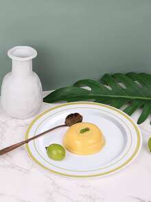 5pcs 19cm Diameter Hard Plastic Gold Edged Plate - Gold - View 4